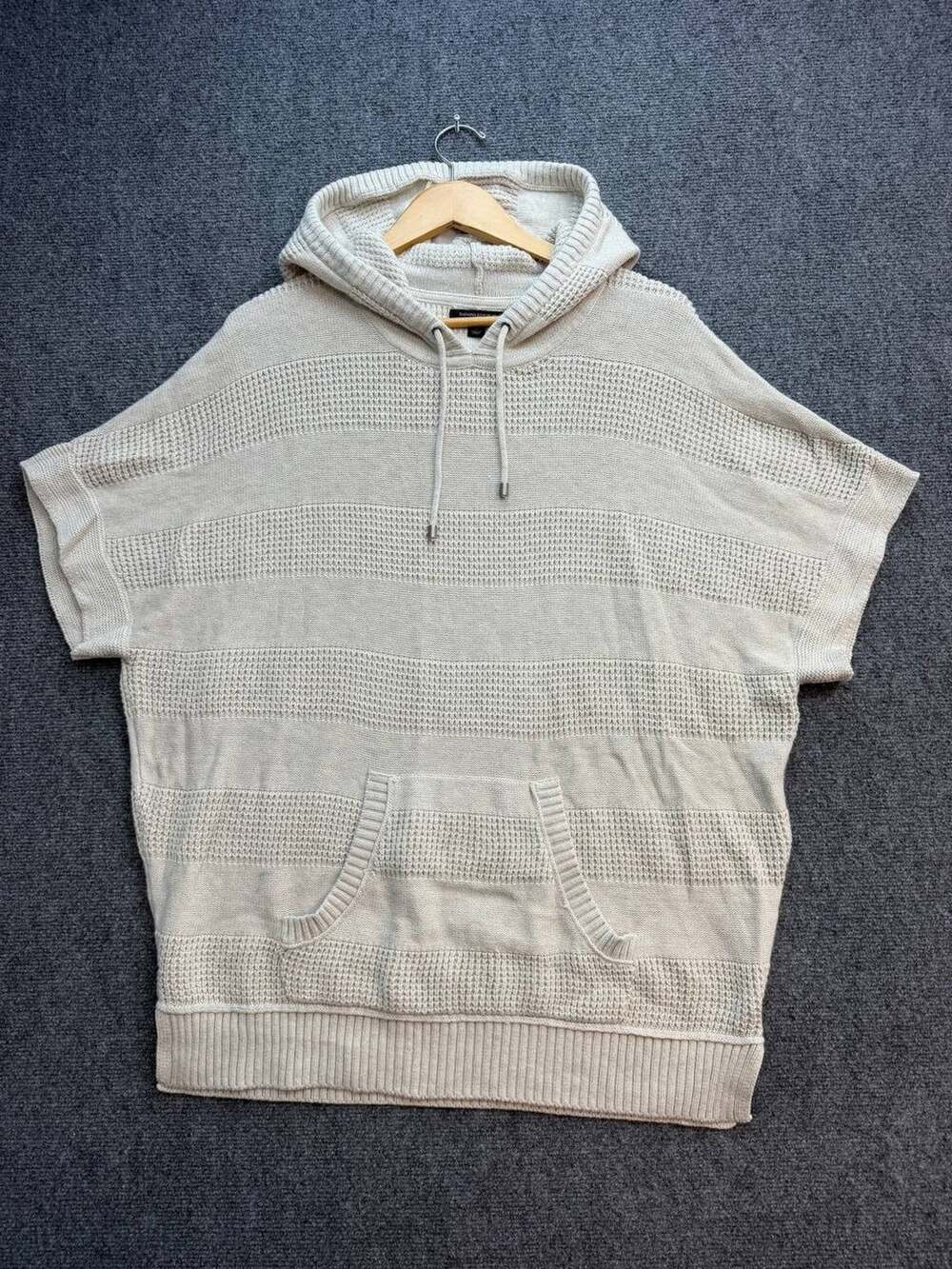 Banana Republic Womens XL Cream Hooded Short Sleeve Cotton Rabbit Hair Sweater